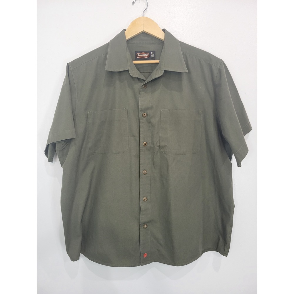 Jesse James Workwear Olive Green Button Up Short Sleeve Shirt Mens XL‎